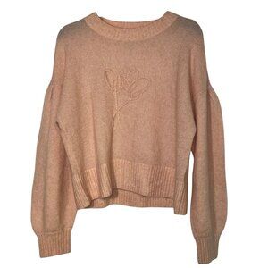 Petite Studio NYC Floral Super Kid Mohair Wool Sweater Puff Sleeve Sz LG